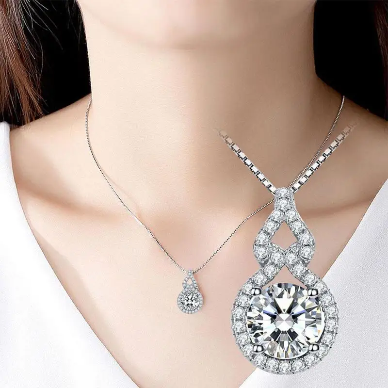 

Luxury Jewelry Gourd Water Drop Micro Pave Zircon Pendant Necklace for Women Hollow Round Zircon Choker Necklace