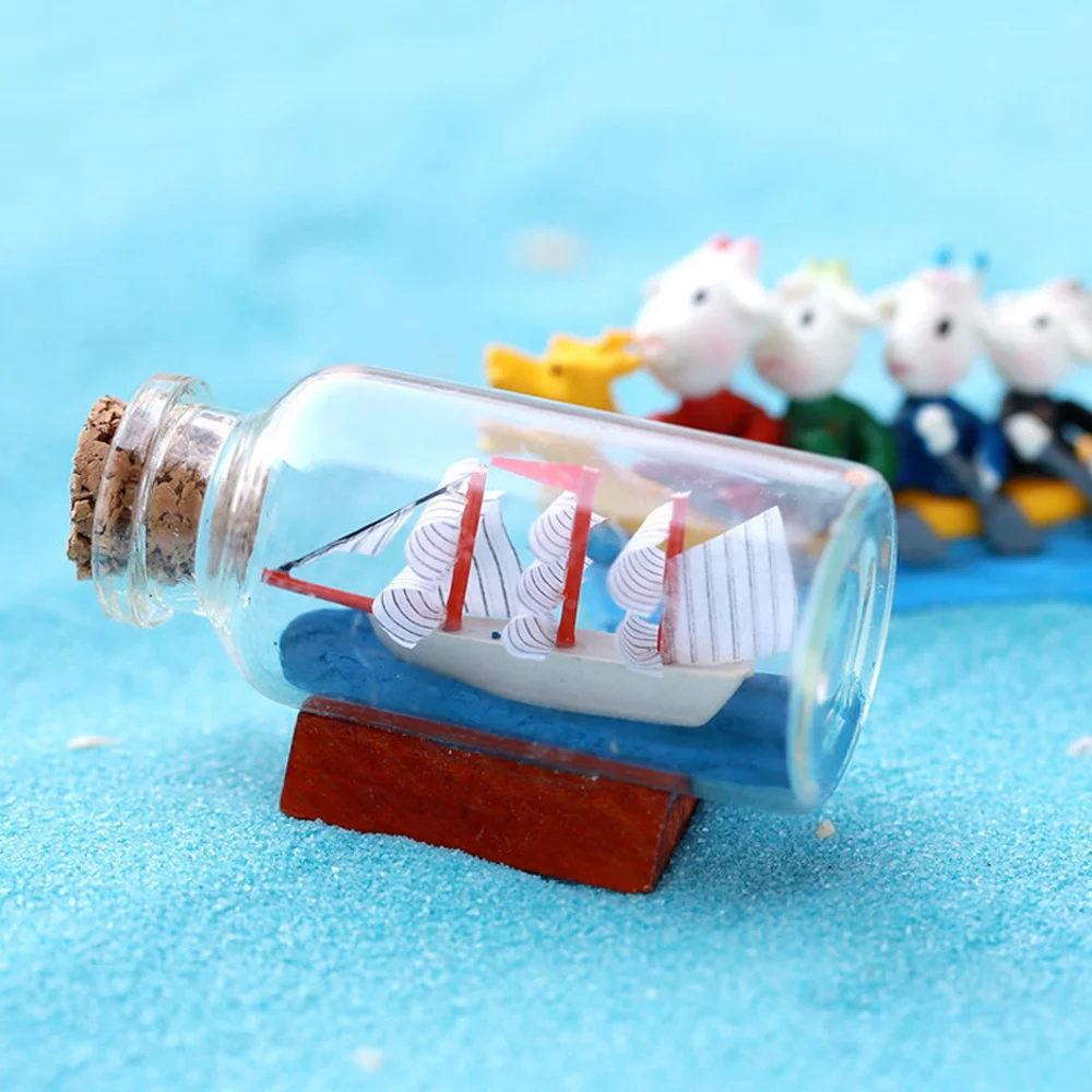 

Mediterranean Model Sailing Boat In Bottles Mini Garden Glass Figurines Miniatures Drift Bottle DIY Home Decoration