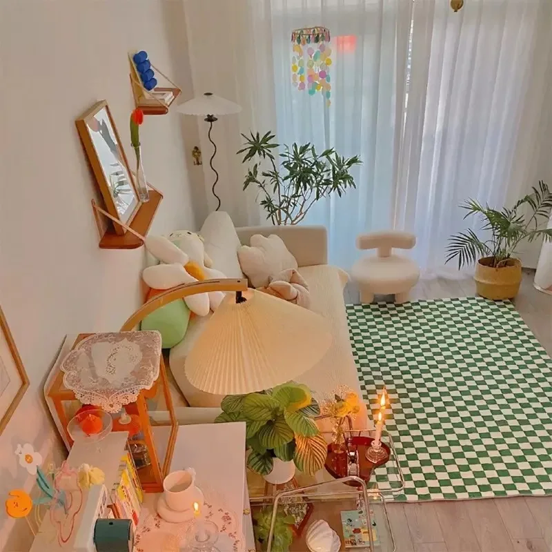 

Checkerboard Solid Color Living room Carpet Bedroom Bedside Large Area Carpet Non-slip Child Game Crawling Mat Home Decoration