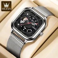 olevs 6634 fashion skeleton perspective square mens wristwatches trend cool full automatic mens wrist mechanical watch clock