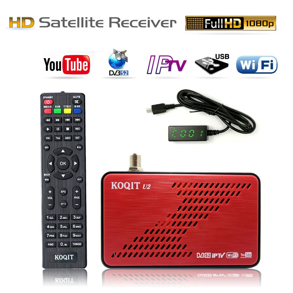 KOQIT U2 Мини Размер цифровой ТВ приставка DVB-S2 спутниковый ресивер DVB S2 рецептор ТВ-тюнер m3u IP tv Ethernet Wifi Youtube Cline vuBiss