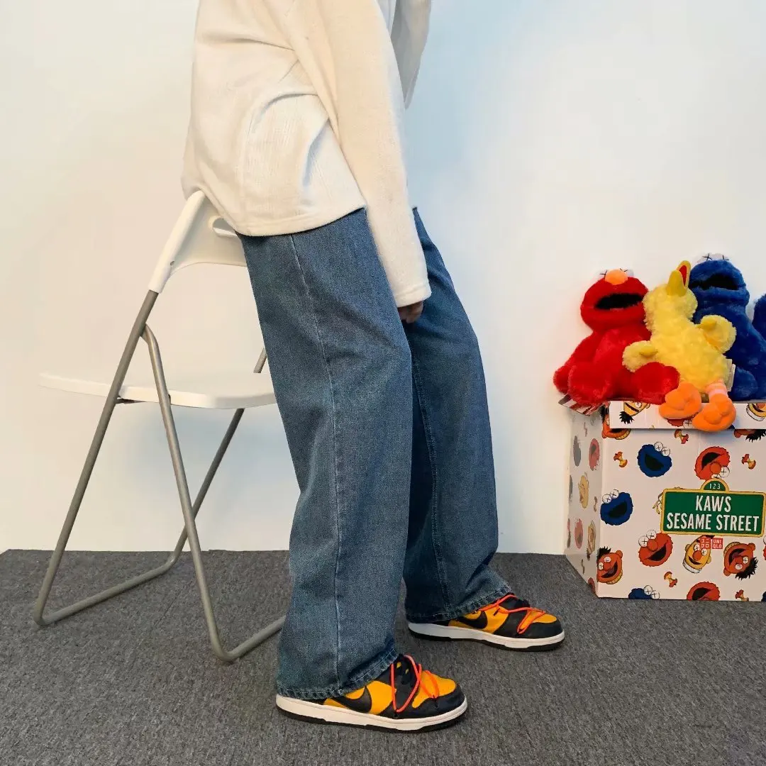 

Men Wide Leg Jeans Autumn Korean Style Streetwear Baggy Jeans Male Brand Clothing Blue Harajuku Loose Straight Wide Leg Pants