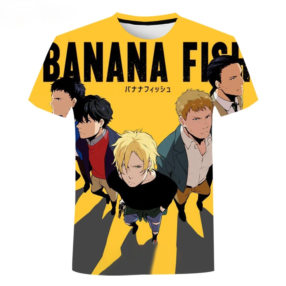 

Футболка Мужская/женская с 3D-принтом, модная тенниска из полиэстера с коротким рукавом, повседневная майка с аниме принтом бананов и рыбок, ...