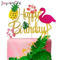 flamingo pineapple aloha letter cake toppers summer birthday party decorating cupcake topper for hawaiian tropical wedding party