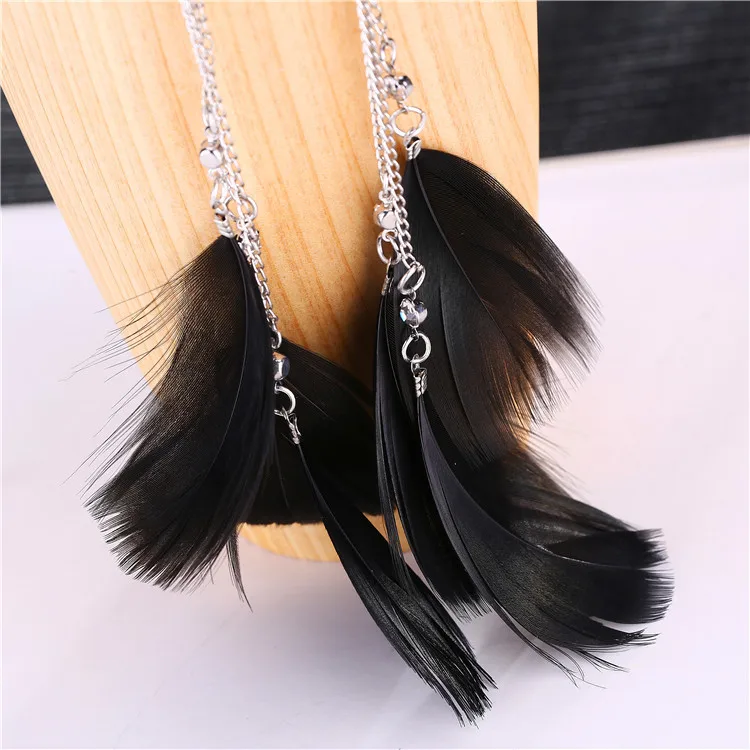 Серьги-клипсы с черным Лебединым пером в европейском и американском стиле