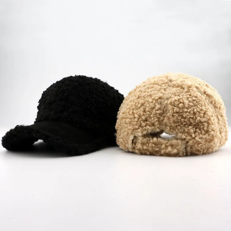 Модная женская бейсболка из нейлона с овечьей шерстью однотонные осенне-зимние