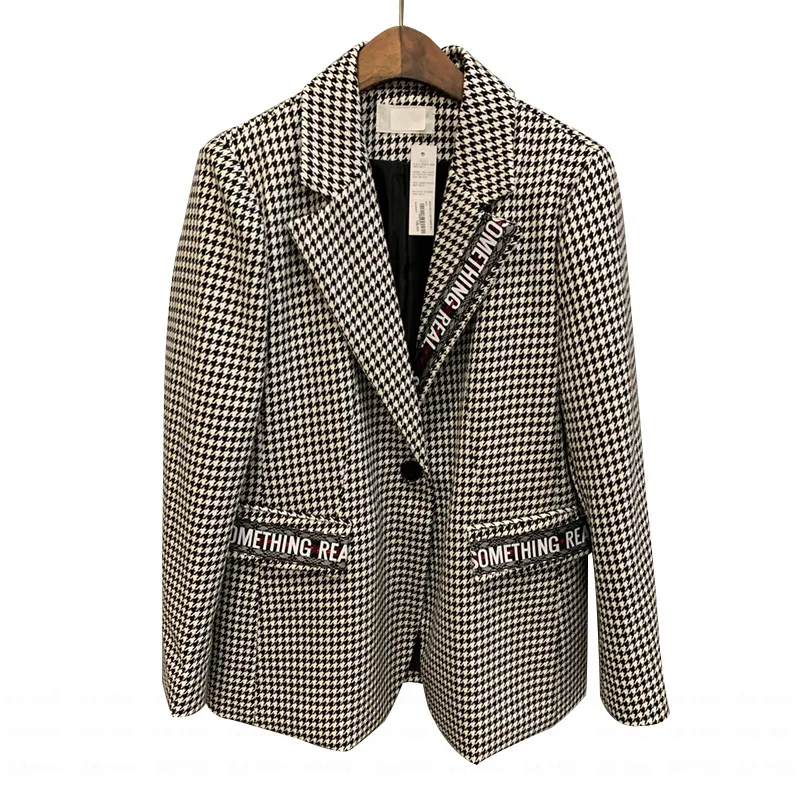 

2021 Autumn and Winter New Lace-up Woolen Blazer Women's Loose Plaid Korean Style Small Suit Striped Jacket Coat