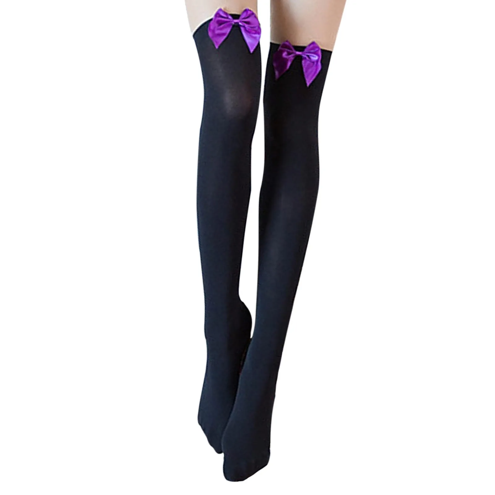 

Over Knee White Bow Sexy Suspender Tube Silk Thigh High Cute Maid Stocking Transparent Stockings Pure Lovely Bow