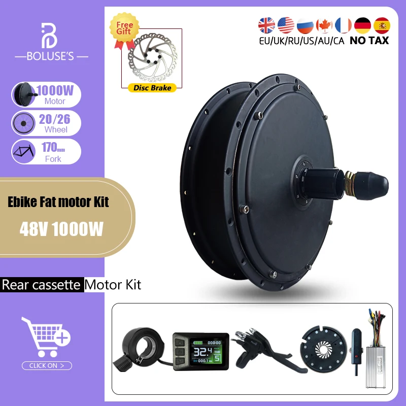 

eBike 48V1000W Rear Cassette Hub Motor Set For 4.0 Fat Tire Without Rim Brushless Motor For Electric Bicycle Conversion Kit