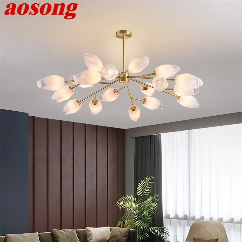 

AOSONG Hanging Chandelier Brass Modern LED Pendant Light Fixtures Luxury Decorative For Home Living Room Bedroom Villa
