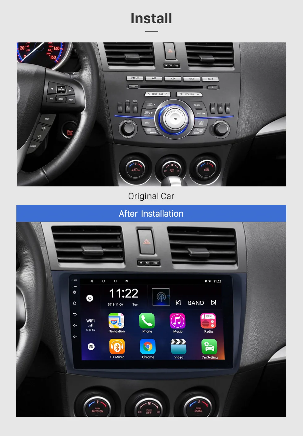 Seicane 9 дюймов Android 9,0 Автомобильный gps для 2009 2010 2011 2012 MAZDA 3 навигация Радио стерео блок плеер Поддержка DVR OBD 3g