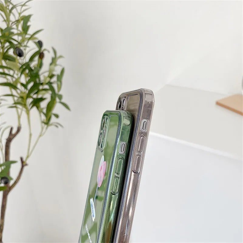

Fashion Emerald Green Premium Tulip Clear Phone Cases for iPhone 12 Pro Max 11 Pro Max X XS XR 7 8 Plus 12mini Soft TPU Cover