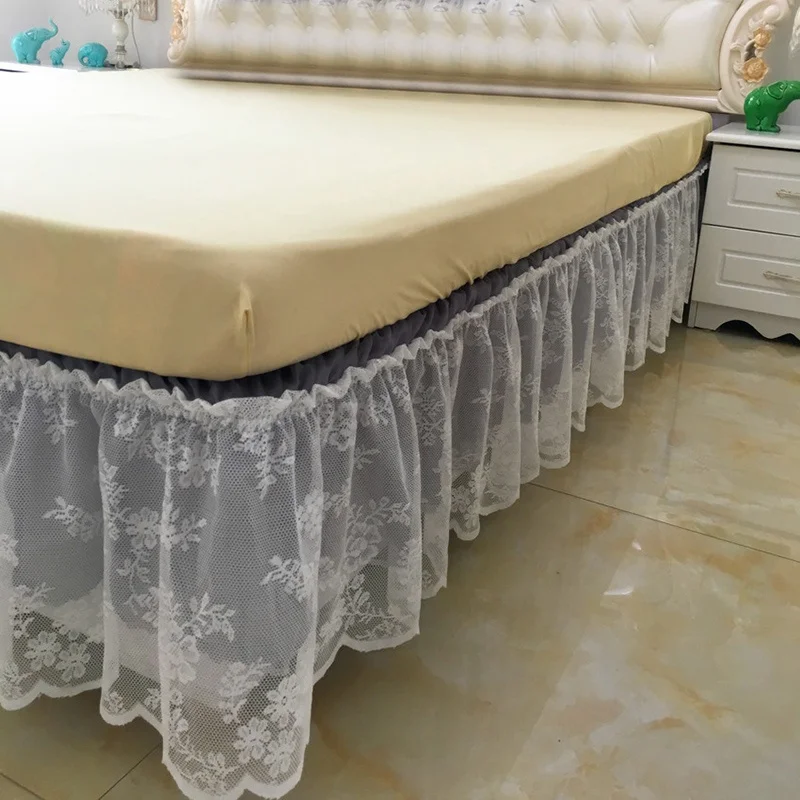Rufflled юбка для кровати с цветочным декором свадьбы кружевная эластичное