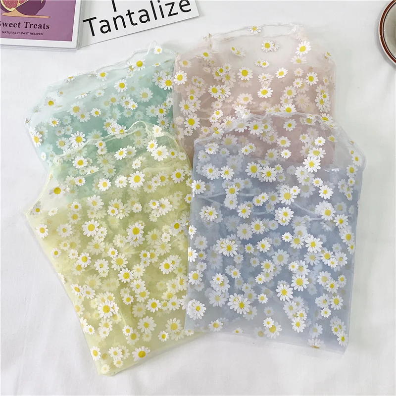 

Women's Elegant Little Daisy Long-Sleeved T-shirt Summer Loose Ice Silk Protection Mesh Bottoming Shirt Floral Top fafa_ootd
