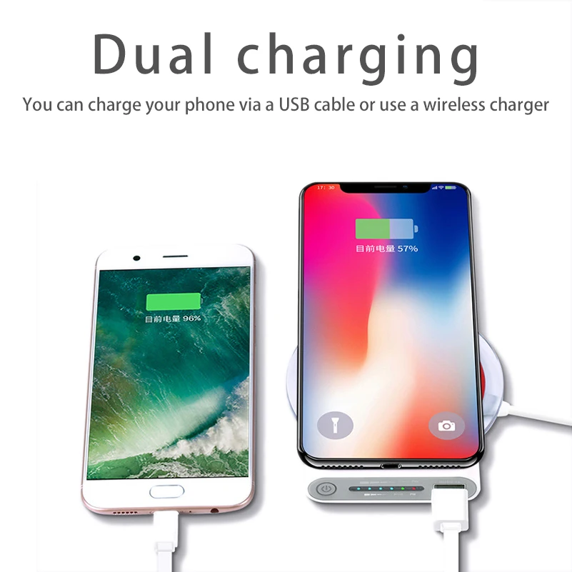 20000 мАч Qi Беспроводное зарядное устройство Внешний аккумулятор для iPhone XiaoMi