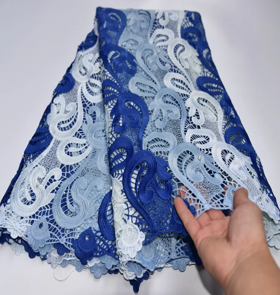 Фабричная цена гипюровое кружево с бусинами Африканское нигерийское