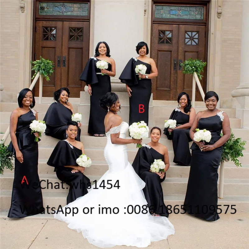 Mbcullyd Crystal Long Bridesmaid Dresses Elegant One Shoulder African Wedding Party Dress Two Styles vestidos de fiesta de - Color: Picture Style B