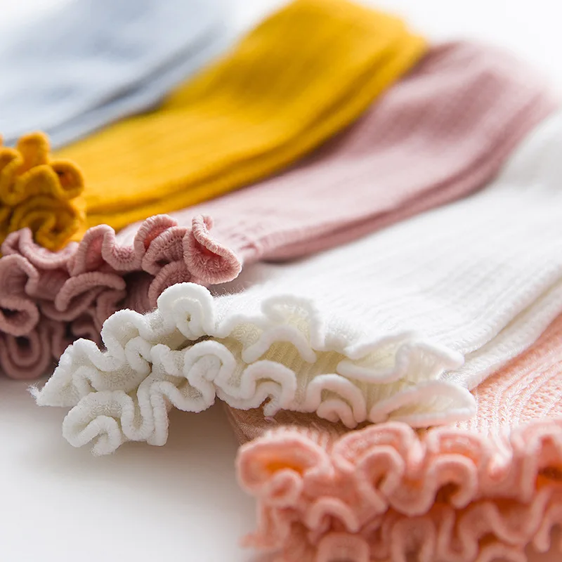 Модные кружевные носки с оборками мягкие хлопковые милые женские до щиколотки