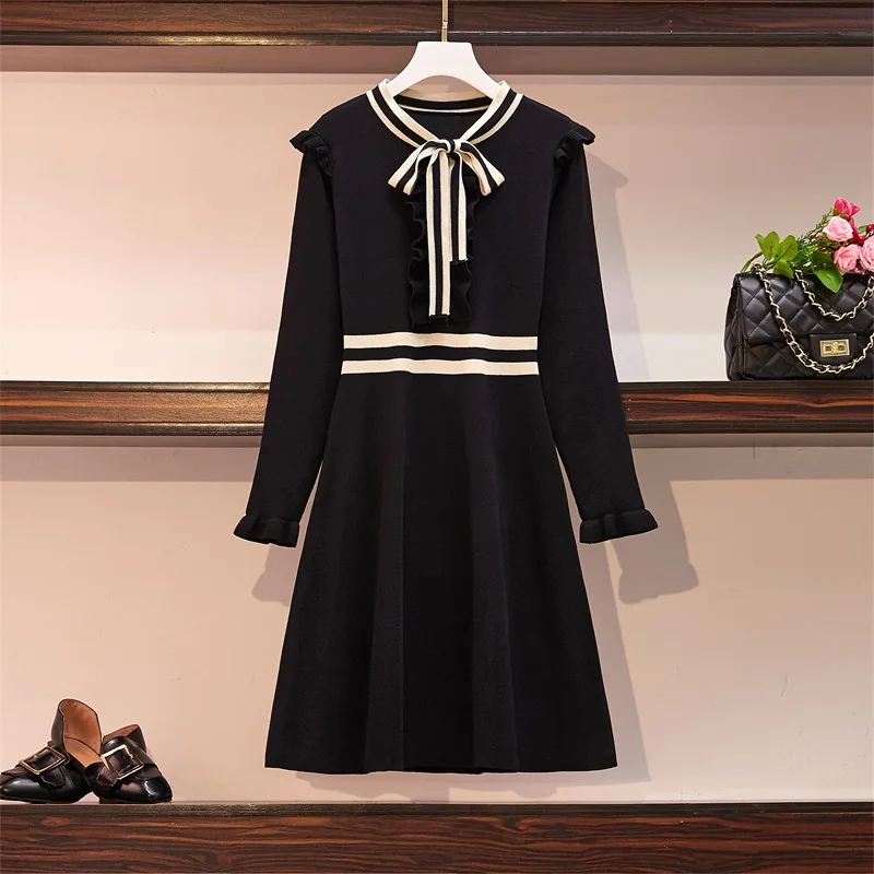 Women Knitted 2021 New Winter Sweet Cute Sexy Party Dress Long Sleeve Chic Streetwear Ladies Ruff A Line Mini Dresses Clothes | Женская