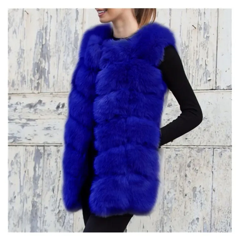 Зимний женский жилет без рукавов из искусственного лисьего меха, длинный, новинка, повседневное теплое пальто из искусственного меха, Женская Тонкая зимняя куртка