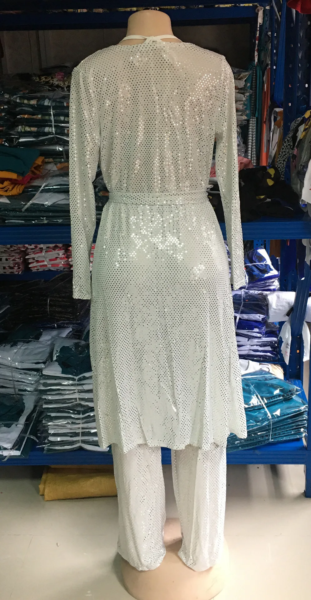 3 шт. Женский однотонный комплект бикини с блестками и длинным рукавом |