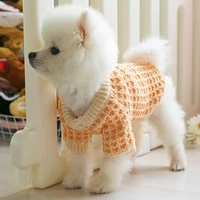 autumn winter warm pet dog soft sweater for small cat dog puppies bichon yorkie comfortable high neck orange plaid knit sweater
