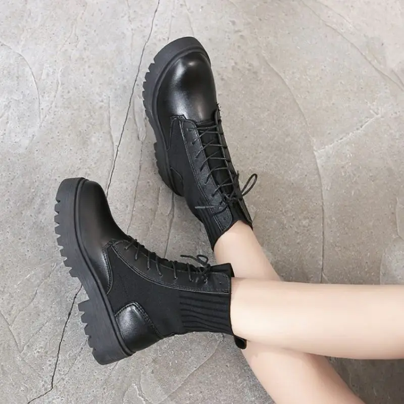 Tuyoki/женские ботинки толстые ботильоны в байкерском стиле модная женская обувь