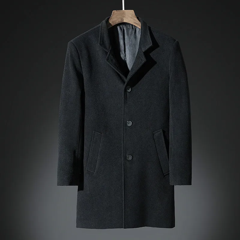 

Fashion Winter Wool Jacket Male High Quality Middle Ages Long Sleeve Thick Windbreaker Black Long Wool Blend Coat Mens Overcoat