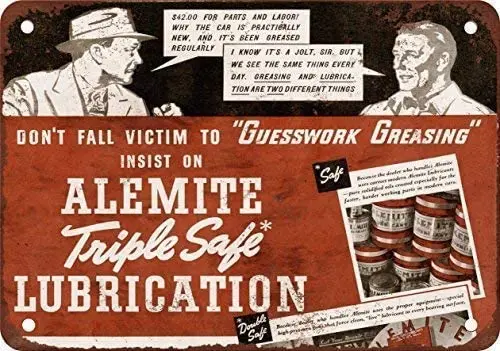 

JYABWNew Tin Sign Alemite Triple Safe Lubrication Vintage Look Reproduction Aluminum Metal Sign 8" x 12"