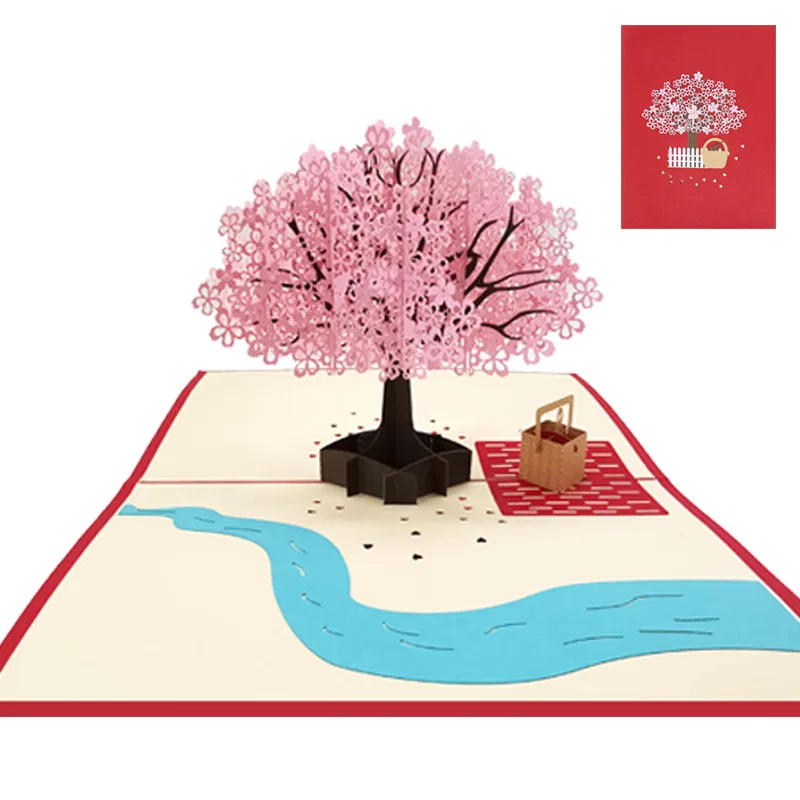 

1pc Cherry Blossom Tree 3D Pop Up Greeting Cards with Envelope Valentines Day Gift Wedding Invitation Card Weddings Mariage