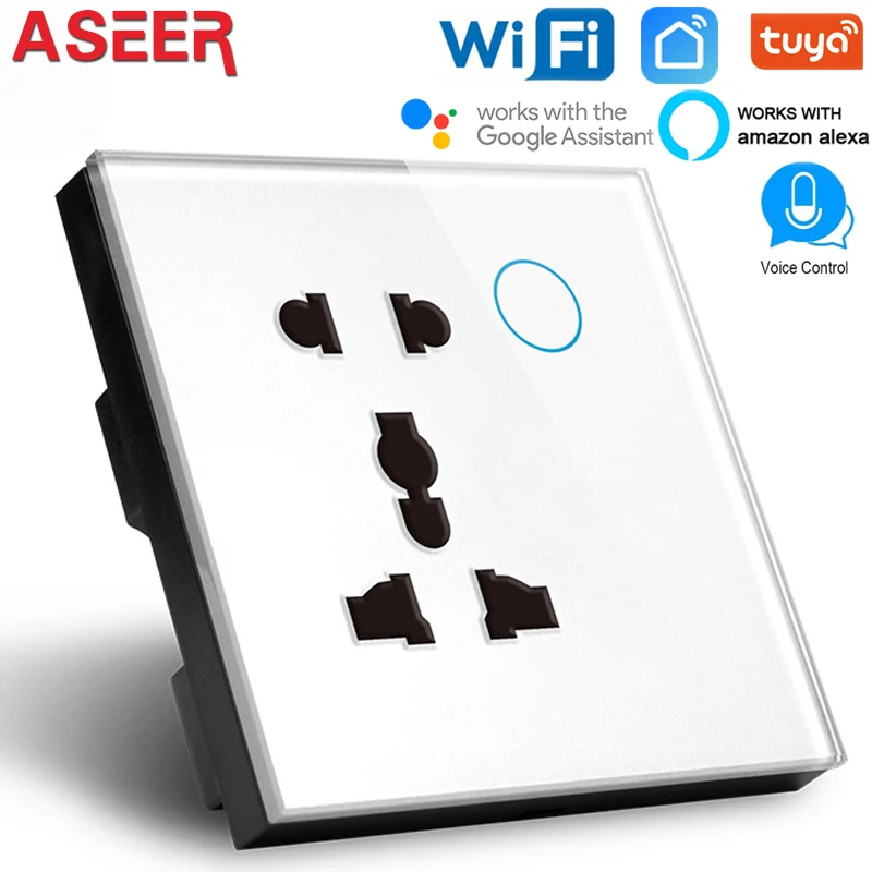 Розетка ASEER с 5 контактами Wi Fi Великобритания 86*86*38 мм черная панель из закаленного
