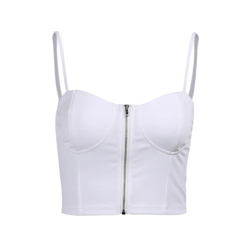 

Beyouare Sexy Zipper Sling Tank Women's Cropped Top Sleeveless Strapless Casual Backless Base Camis 2021 Summer Streetwear Vest