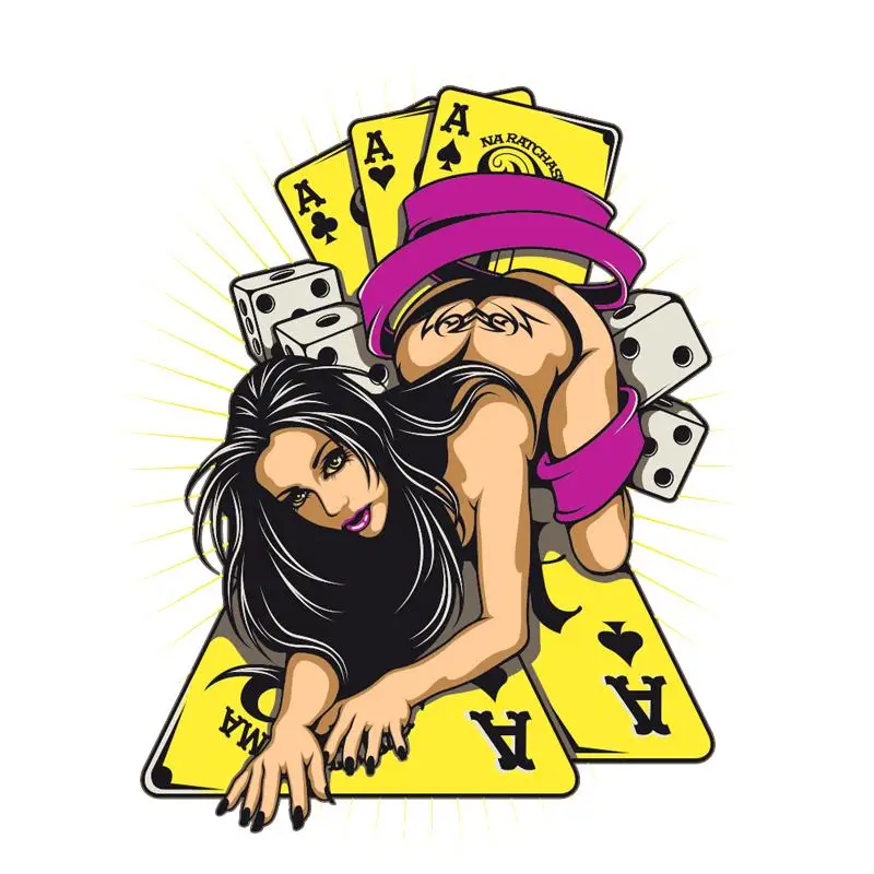 

RuleMyLife 11.8CM*15.6CM Poker And Sexy Woman Game Decal PVC Motorcycle Car Sticker 11-00795