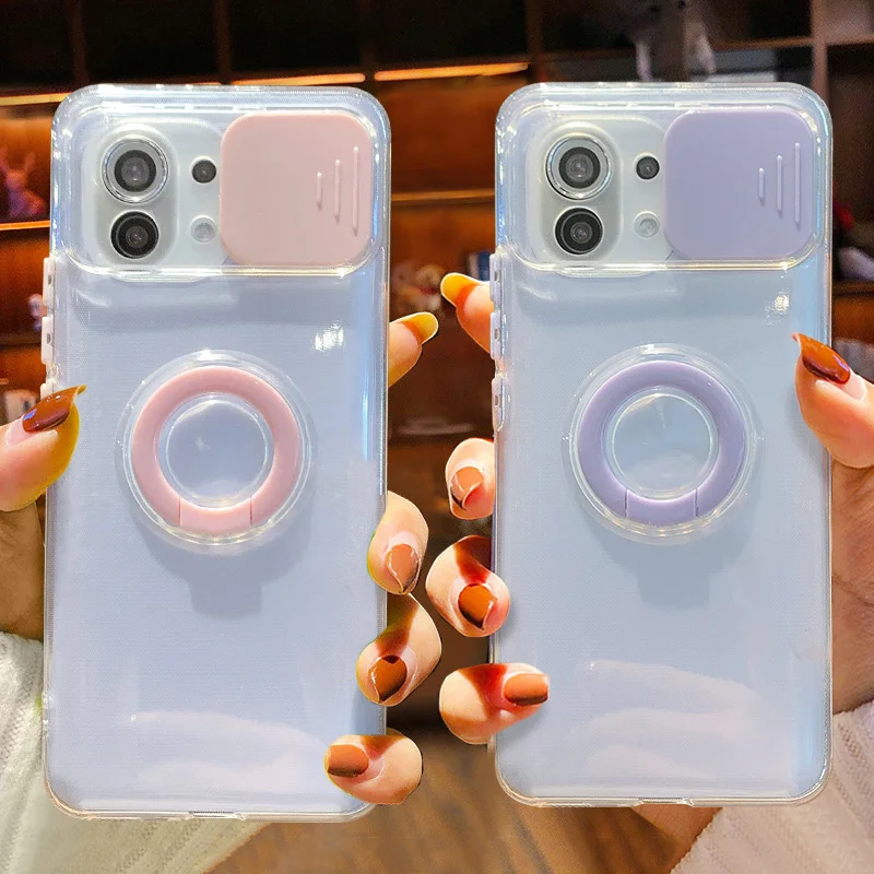Прозрачный чехол с кольцом-держателем для объектива камеры Xiaomi Redmi Note 10 9 Pro Mi 11 Lite