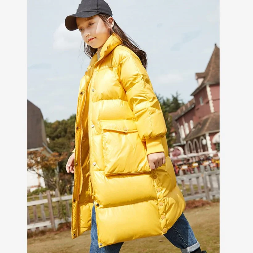 

10-16Year Winter New Girls Down Coat Thicker Warm Print Oversize Outerwear 90% White Duck Down Jackets For Cold Weather A753