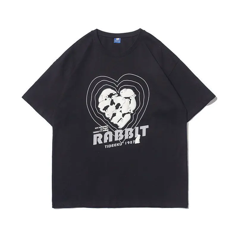 

100% Cotton National Tide Ins Super Fire Love Printed short-sleeved T-shirt Female Cute Loose Casual Wild Couple Top