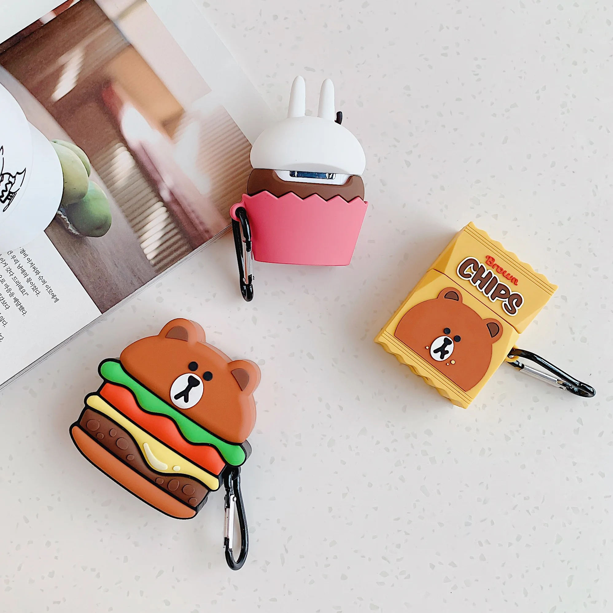 Гамбургер медведь чехол для наушников Airpods силиконовый мультфильм милые