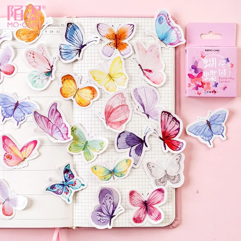 

46pcs Various Styles Boxed Sticker Mini Butterfly Garden Cute Animal Stationery Diary Planner Gift Decoration Scrapbook Handbook