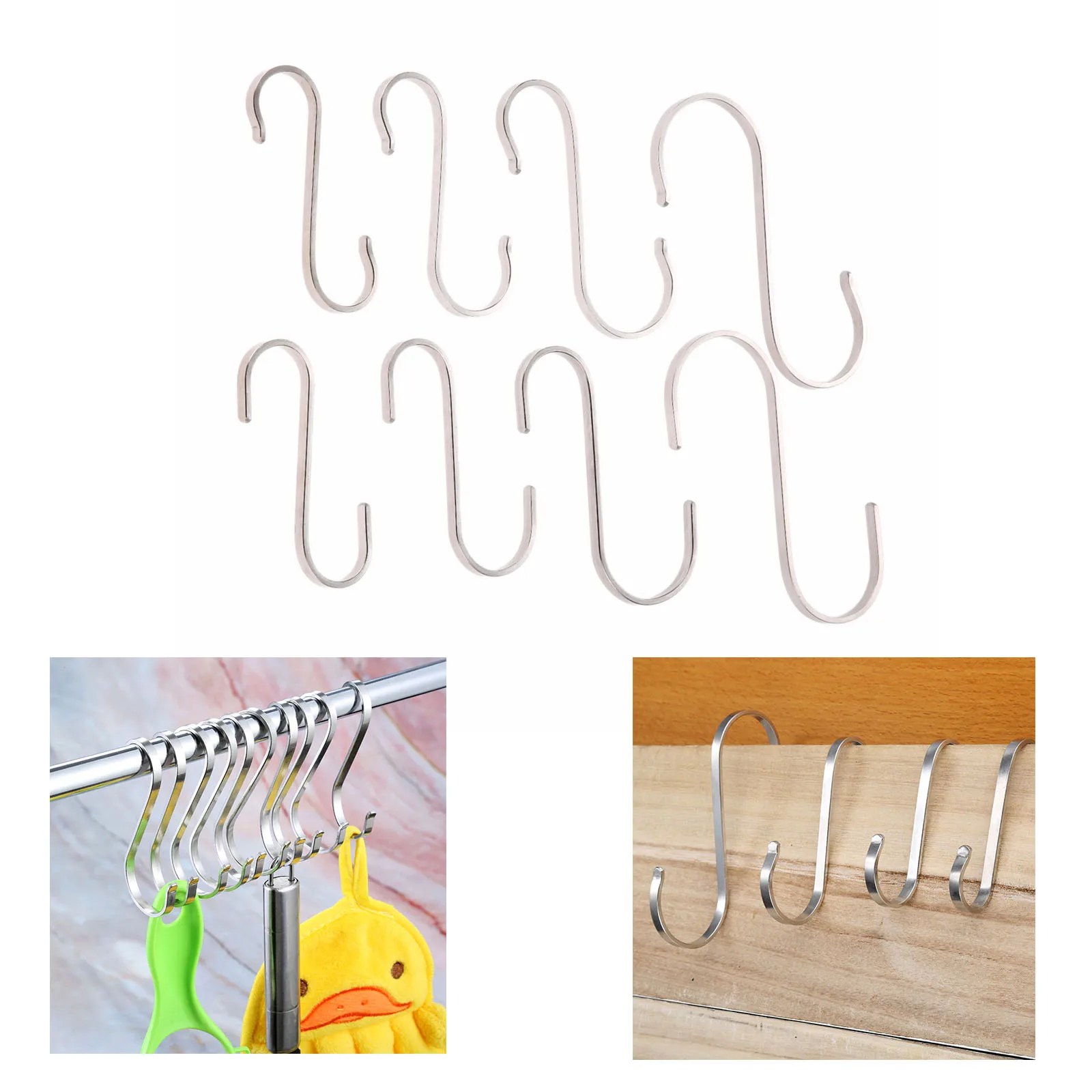 10pcs 304 Stainless Steel Flat S hooks Heavy Duty Solid S Shaped Hanging Hooks Bathroom Towel Hook Kitchen Pot Pan Hanger