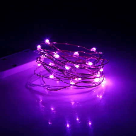 Purple 2 м 3 м Кнопка батарея Серебряный провод светодиодный гирлянда сказочные огни гирлянды Праздничные огни для рождественской елки Свадебная вечеринка украшения - Испускаемый цвет: Purple