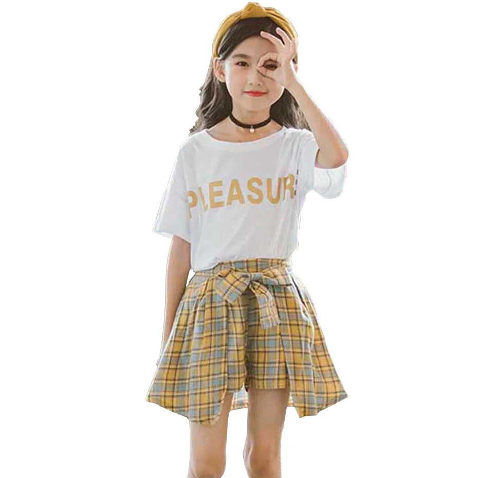 Одежда для девочек футболка с буквенным принтом и юбка комплект из 2 предметов