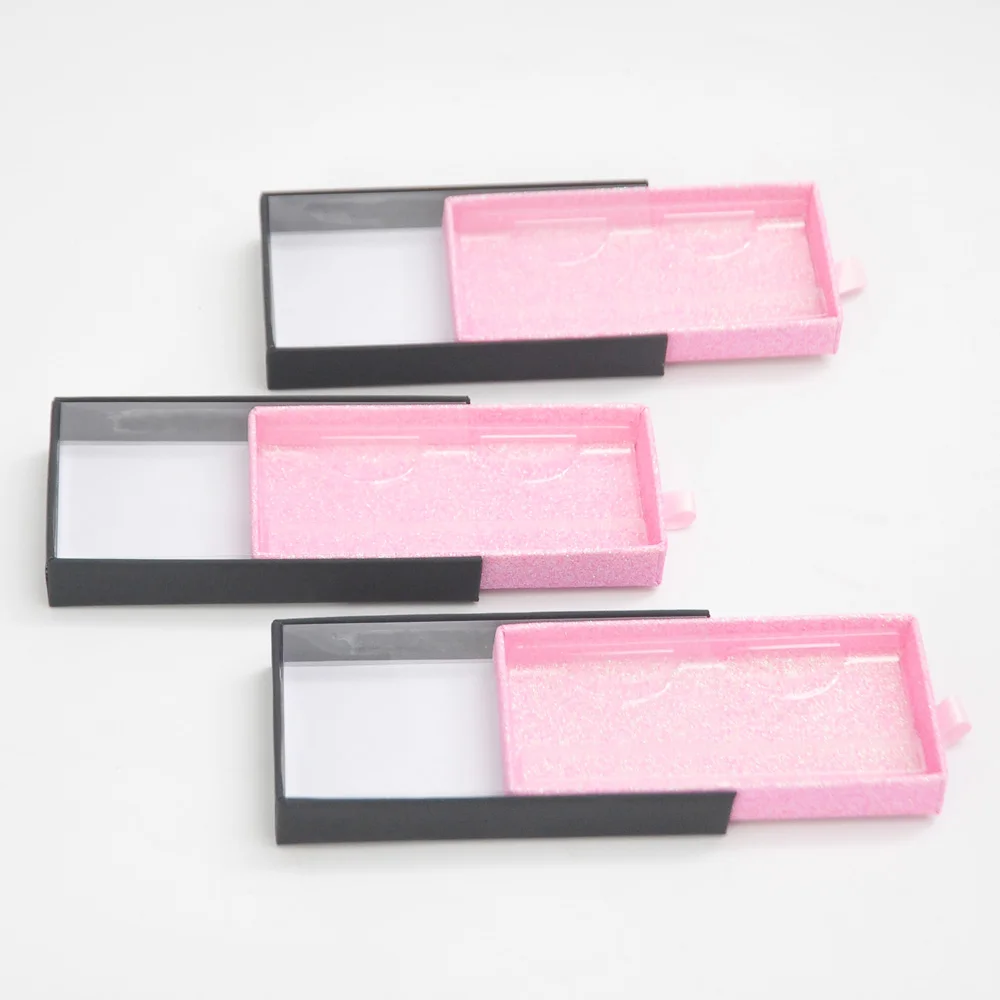 

Wholesale eyelash peackaging box lash boxes package custom rectangle drawer black pink glitter mink lashes makeup case vendors