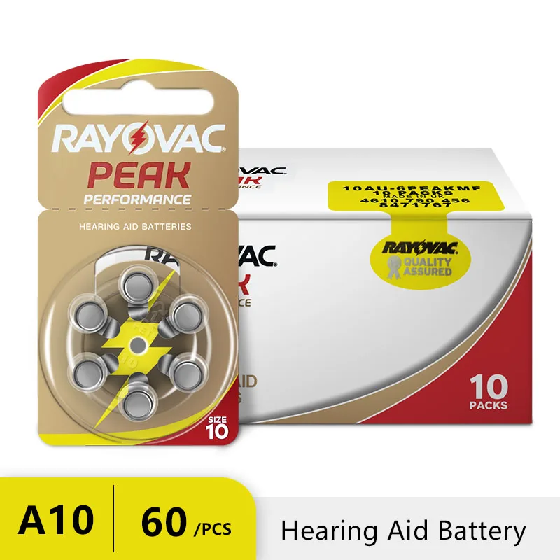 Hearing Aid Batteries 60PCS / 10 Cards RAYOVAC PEAK 1.45V A10 10A 10 PR70 Zinc Air Battery For BTE CIC RIC OE Hearing Aids