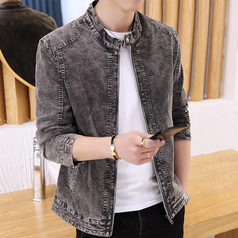 

Мужская хлопковая куртка с воротником-стойкой, Повседневная приталенная куртка в Корейском стиле, весна-осень 2021