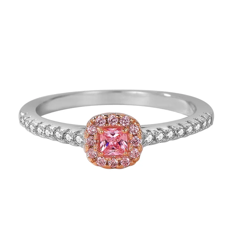 

Rings For Women 3mm Cubic Zirconia Pink/Yellow Ring Princess Bridal Wedding Engagement Propose Temperament Ring Femme JZ334