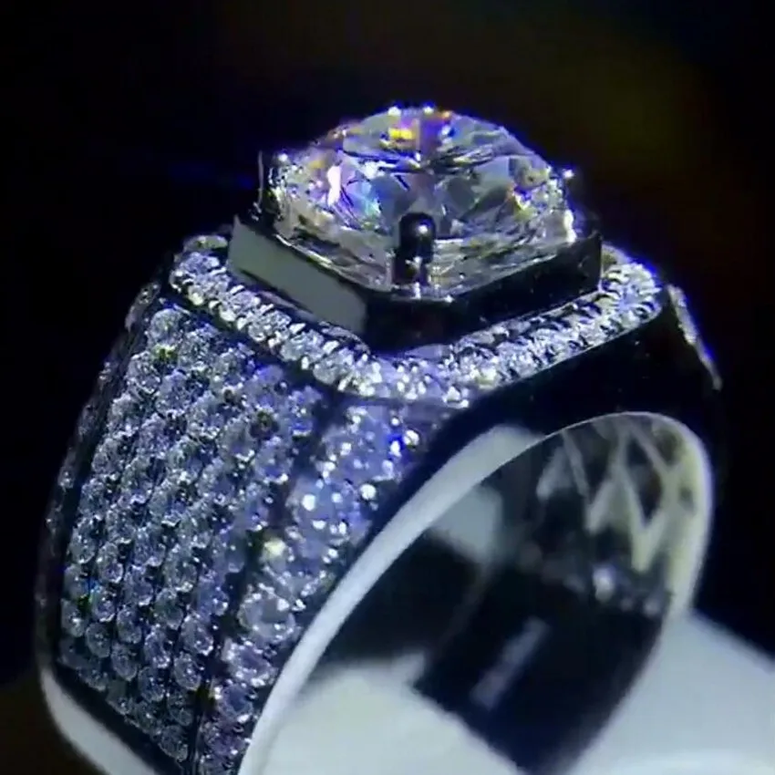 Мужское бриллиантовое серебряное кольцо Paev cz 2ct обручальное мужское с имитацией