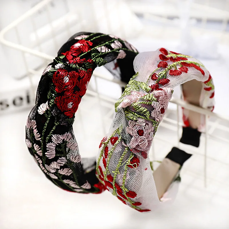 

Headbands For Women Girls Korean Wide Embroidered Knot Hair Bands Accessories Fashion Adult Diademas Bandeau Cheveux Wholesale