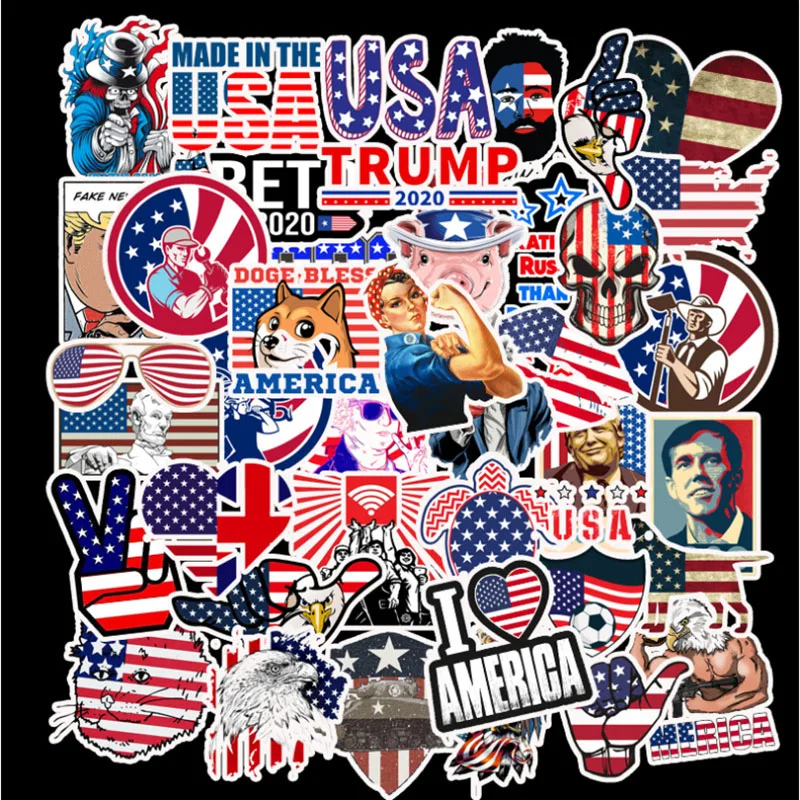 

50 pcs US President Independence Day Graffiti Waterproof Skateboard Travel Suitcase Phone Laptop Luggage Stickers Cute Kids Girl