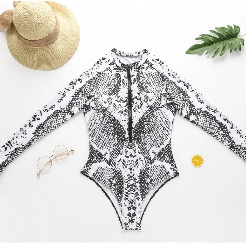 

2021 New Leopard Print One-Piece Bikini Long Sleeve Swimsuit