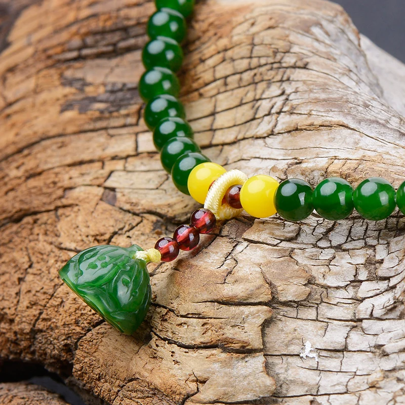 

Натуральный зеленый нефритовый браслет два браслета для женщин Янтарный нефрит ювелирные изделия 6 мм Ожерелье